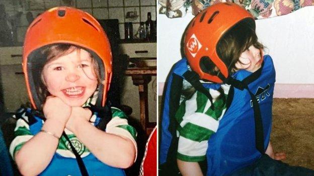 Kimberley Woods as a very small child in canoe gear