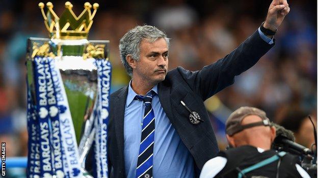 Jose Mourinho with the Premier League trophy