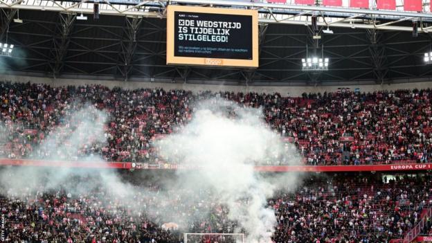 Ajax put a message on the big screen to remind supporters the lighting of fireworks was prohibited