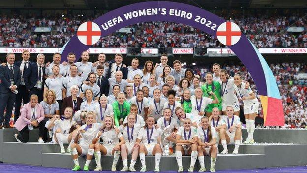 England celebrate winning the Women's Euros