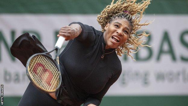 Serena Williams after serving