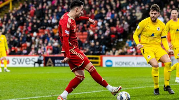 Bojan Miovski opened the scoring from an acute angle for Aberdeen