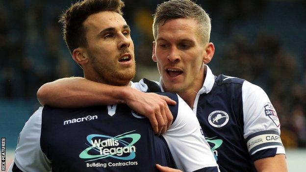 Lee Gregory and Steve Morison celebrate Millwall's opening goal against Port Vale