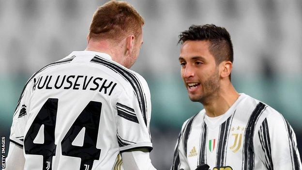 Juventus players Dejan Kulusevski and Rodrigo Bentancur