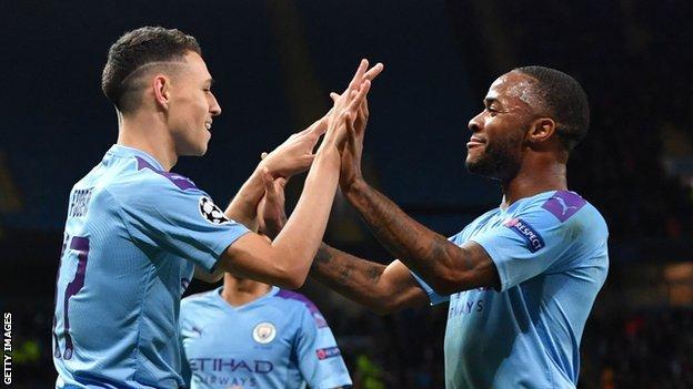 Manchester City's Phil Foden (left) and Raheem Sterling both scored for City in the win over Dinamo Zagreb