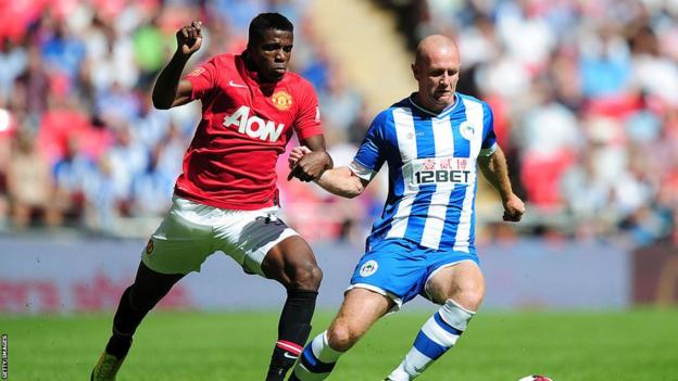 Wilfried Zaha in action for Manchester United against Wigan in the 2013 Community Shield