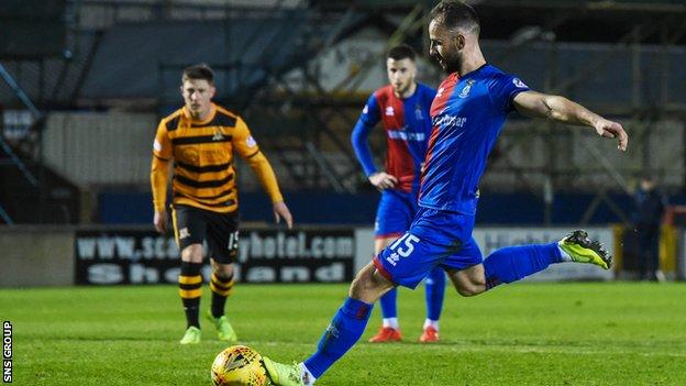 Sean Welsh drills his penalty straight down the middle to make it 2-0 to the home side