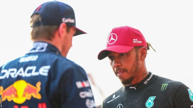 Lewis Hamilton and Red Bull driver Max Max Verstappen avoid making eye contact