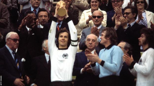 Franz Beckenbauer holds the World Cup