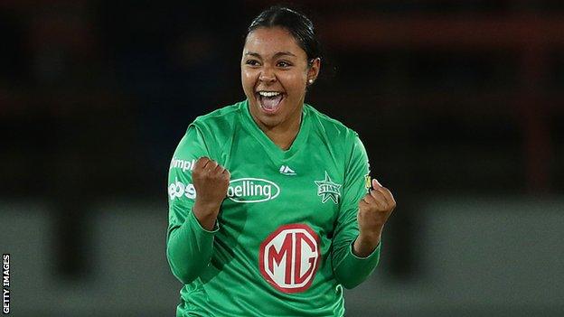 Alana King celebrates taking a wicket for Melbourne Stars during a Big Bash League match against Perth Scorchers