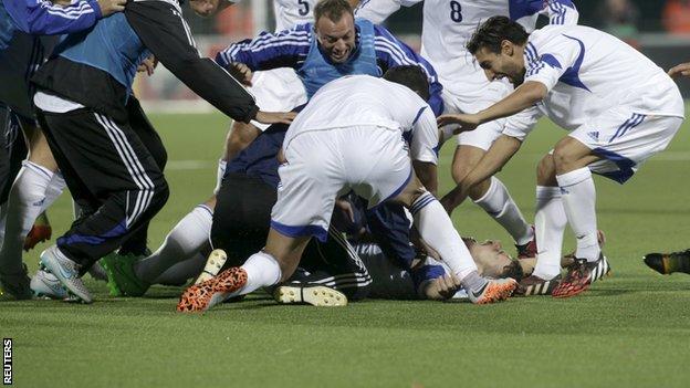 San Marino celebrate Matteo Vitaioli's goal