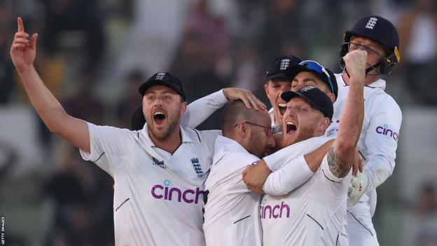 Ben Stokes and England team-mates celebrate victory over Pakistan