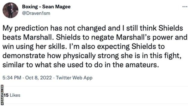 Tweet about Savannah Marshall v Claressa Shields.
