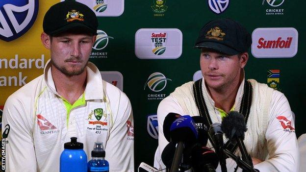 Australia batsman Cameron Bancroft (left) and captain Steve Smith