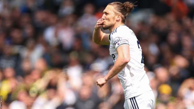 Leeds United captain Luke Ayling celebrates after scoring