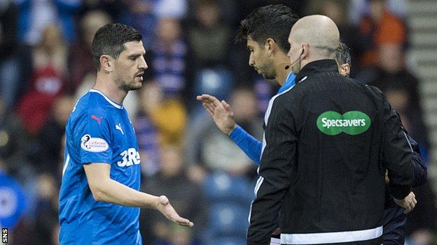 Graham Dorrans is replaced by Daniel Candeias during Rangers' draw with Kilmarnock in October