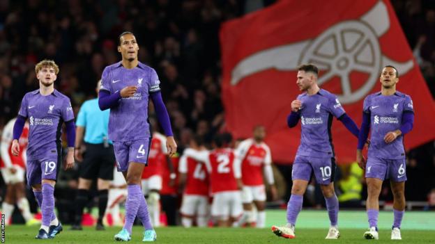 Liverpool players look disappointed after losing to Arsenal in the Premier League