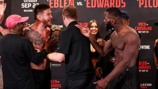 Johnny Eblen and Fabian Edwards face off before their middleweight title bout at Bellator 299 in Dublin