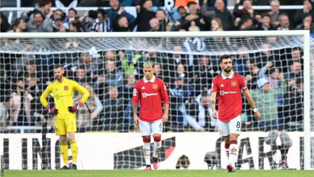 Manchester United's players react during the defeat to Newcastle United in the Premier League