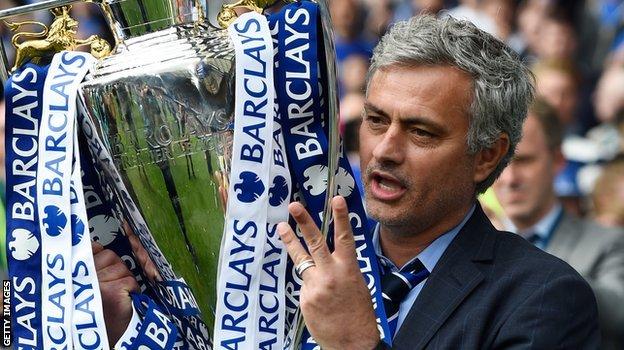 Jose Mourinho with the Premier League trophy