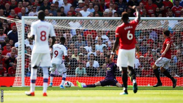 Jordan Ayew scores Crystal Palace's winner against Manchester United