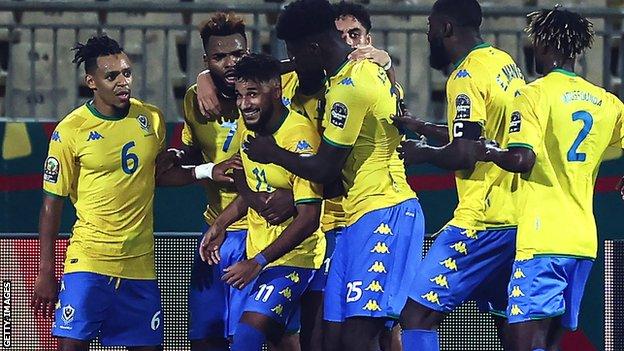Gabon celebrate their late equaliser against Ghana