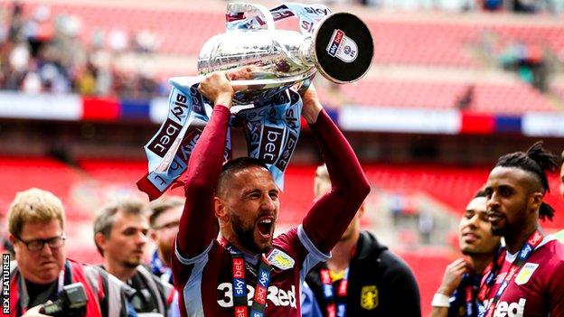 Conor Hourihane celebrates victory in the 2018-19 Championship play-off final