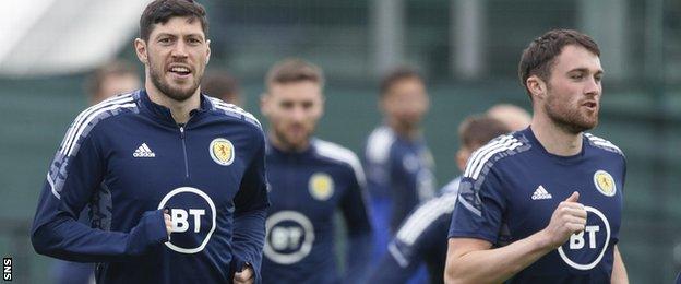 Scotland's Scott McKenna and John Souttar in training