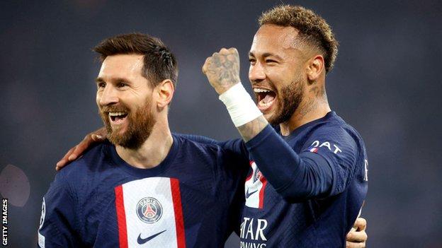 Lionel Messi and Neymar celebrate