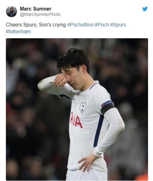 A tweet by Marc Summer of Tottenham player Son Heung-min crying