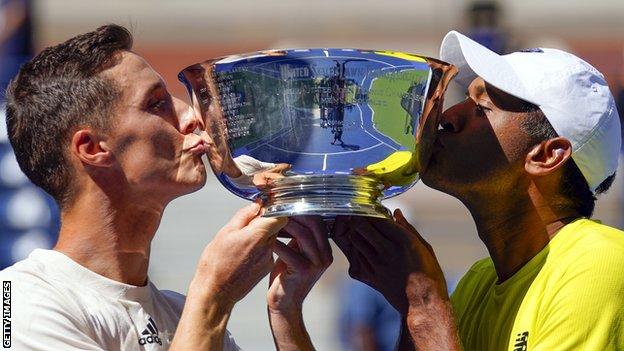 Joe Salisbury (left) and Rajeev Ram celebrate winning this year's US Open