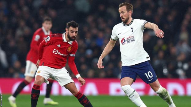 Harry Kane playing for Tottenham against Manchester United