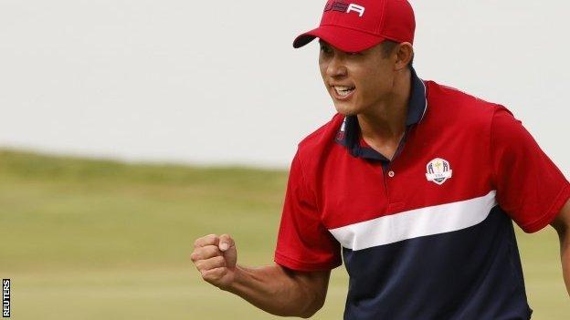 Collin Morikawa celebrates at Whistling Straits