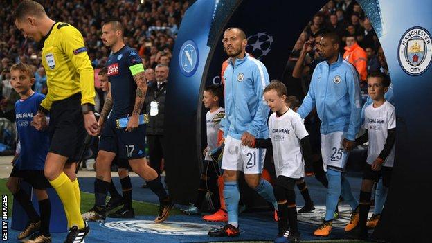 David Silva leads out Manchester City at the Etihad