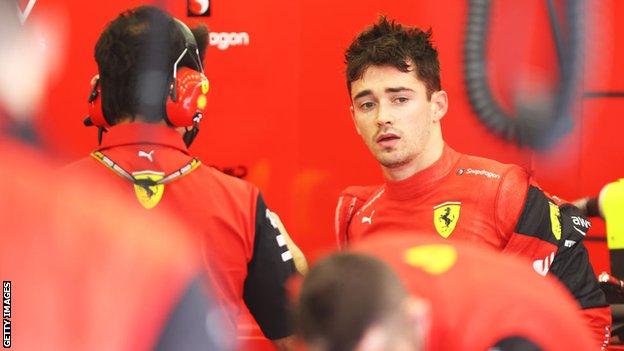 Charles Leclerc watches on during Bahrain testing