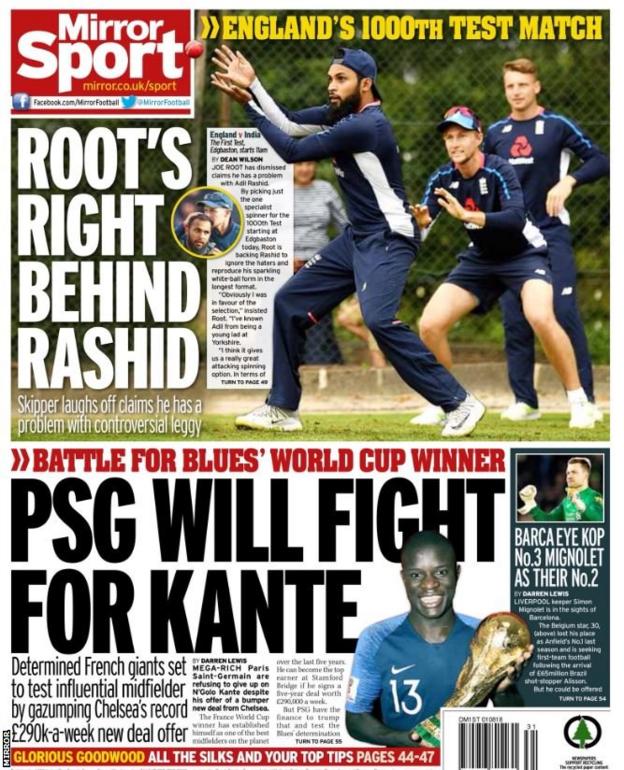 Picture of the Mirror back page on Wednesday