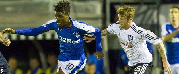 Nathan Oduwa playing for Rangers against Ayr United