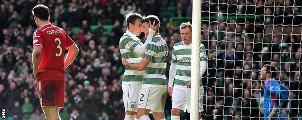 Celtic celebrate a goal against Aberdeen