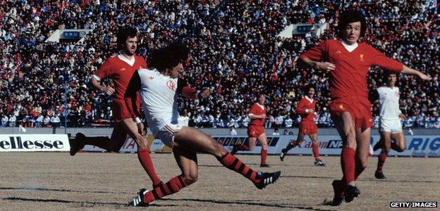 Flamengo striker Nunes scores his second goal in the 3-0 over Liverpool in Tokyo