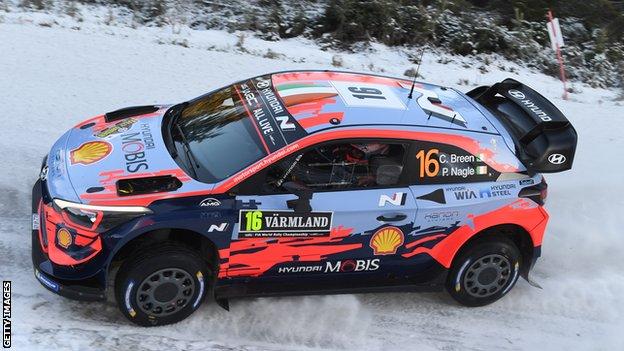Craig Breen and co-driver Paul Nagle drive in wintry conditions in Sweden earlier this year