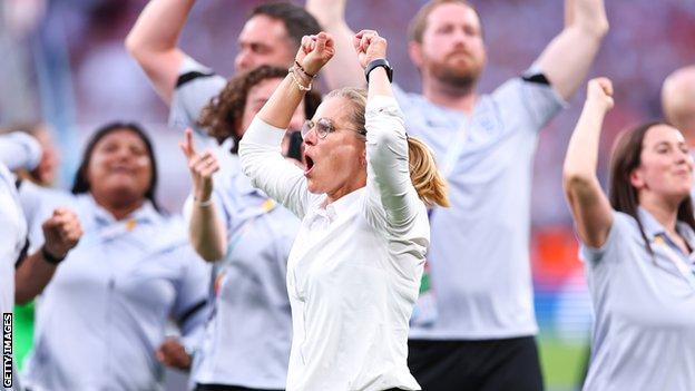 England coach Sarina Wiegman celebrates