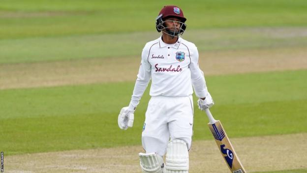 West Indies' Shane Dowrich walks off after being dismissed in a Test