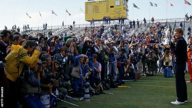 Sandy Lyle with the Claret Jug after winning the 1985 Open Championship