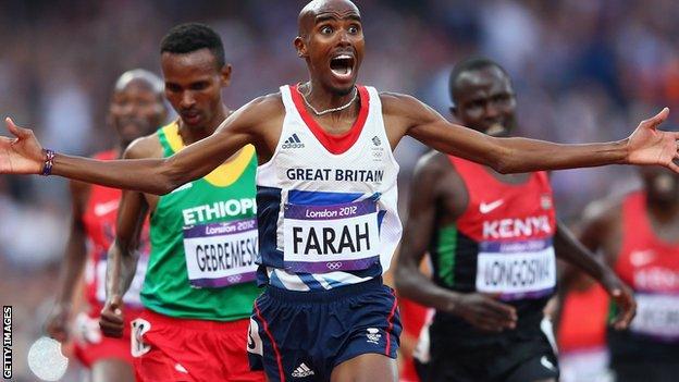 Mo Farah winning 5,000m gold at the London 2012 Olympics