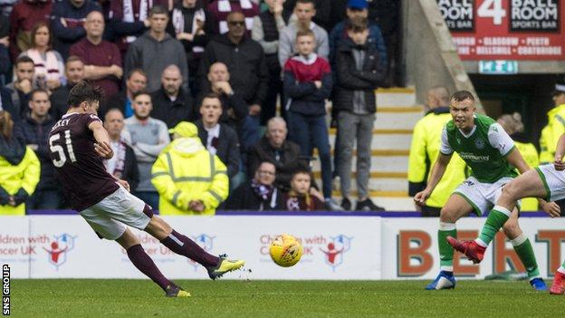 Aaron Hickey's late strike won the last Edinburgh derby in September at Easter Road