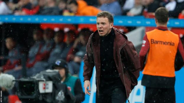 Julian Nagelsmann looks on during a Bayern Munich game