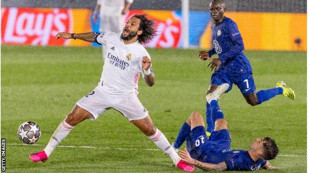 Real Madrid's Marcelo in action against Chelsea