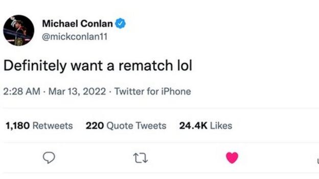 Michael Conlan tweets about wanting a rematch after his fight with Leigh Wood