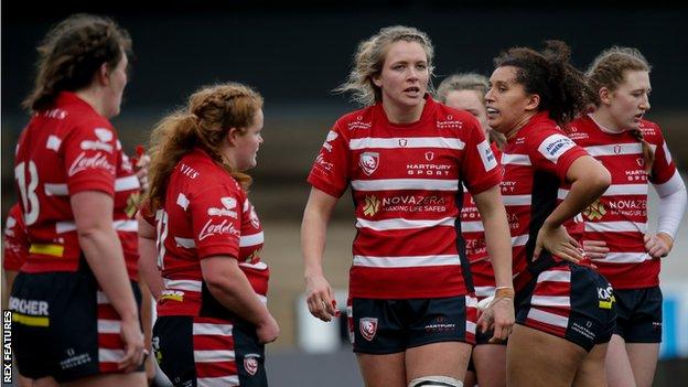 Second row Zoe Aldcroft with her Gloucester team-mates