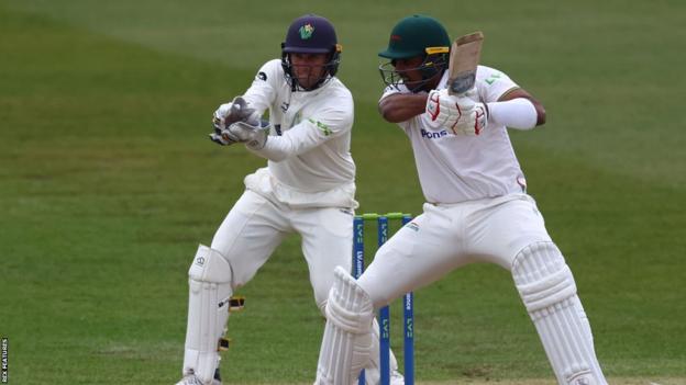 Leicestershire's Rishi Patel cuts the ball in four in his impressive innings against Glamorgan